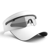 A stylish white visor with sleek dark sunglasses, perfect for sports and outdoor activities. photo