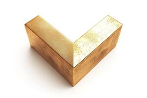 A golden corner piece, reflecting light against a white background, symbolizing strength and direction. photo
