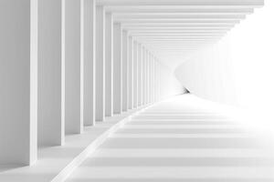 A captivating white corridor features curved lines and geometric patterns, creating a serene and minimalist atmosphere. photo