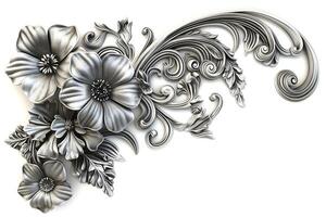 Elegant silver floral design with intricate details and flowing patterns. photo