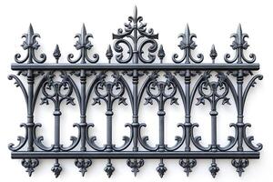 Intricate ironwork featuring ornate patterns and a sleek black finish, ideal for architectural design. photo