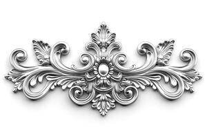 Intricate silver decorative ornament with floral patterns and elegant curves. photo