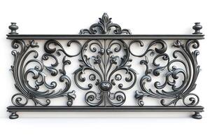Intricate metal railing design showcasing elegant floral patterns. photo
