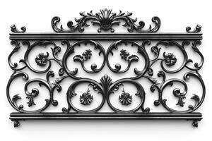 Intricate black wrought iron design with floral motifs showcasing elegance and craftsmanship. photo