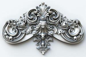 Ornate silver embellishment featuring intricate floral patterns and curves. photo