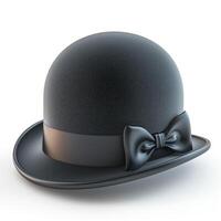 A classic black bowler hat, showcasing its smooth texture and elegant bow, perfect for formal occasions. photo