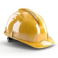A bright yellow hard hat with a glossy finish, symbolizing safety in construction and industrial environments. photo