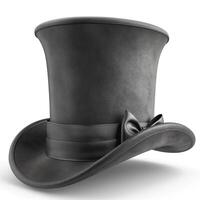 Elegant black top hat with a smooth finish and a satin bow, perfect for formal occasions. photo