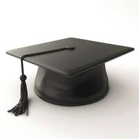 A classic black graduation cap featuring a square top and a tassel, symbolizing academic achievement. photo
