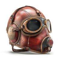A vintage-inspired leather helmet with goggles, showcasing a steampunk aesthetic with intricate detailing. photo