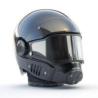 Sleek black helmet showcasing modern design and futuristic aesthetics. photo