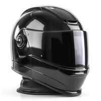 A sleek, black motorcycle helmet with a shiny finish, designed for safety and style. photo