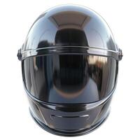 A sleek black motorcycle helmet with a reflective visor, ideal for ensuring safety and style on the road. photo