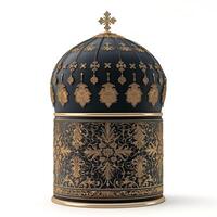 A luxurious black and gold decorative dome with intricate floral patterns and a cross on top, symbolizing opulence and artistry. photo