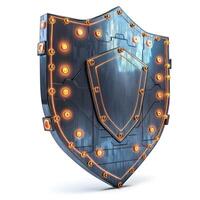A futuristic, illuminated digital shield with glowing elements, symbolizing protection and cybersecurity. photo