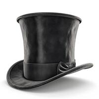 Elegant black top hat, showcasing a glossy finish and classic design, perfect for formal occasions or vintage themed events. photo
