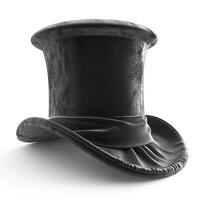 A classic black top hat with a textured finish, evoking elegance and sophistication. photo