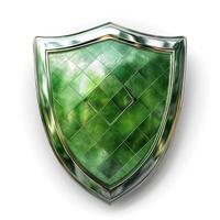A glossy green shield featuring a textured diamond pattern, symbolizing protection and strength. photo