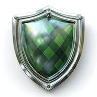 A striking shield design featuring a glossy green and metallic finish, symbolizing protection and strength. photo