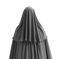 A cloaked figure shrouded in flowing gray fabric, evoking mystery and intrigue. photo