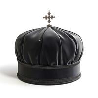 A luxurious black crown adorned with a cross, symbolizing royalty and elegance. photo