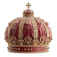 Ornate golden crown adorned with vibrant gemstones, showcasing intricate detailing and a regal elegance. photo
