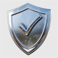 A sleek, metallic shield featuring a prominent checkmark, symbolizing security and trustworthiness. photo