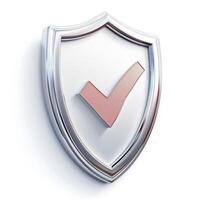 Stylized shield with a check mark symbolizing security and trust. photo