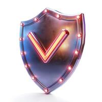3D illuminated shield symbolizing security and protection. photo