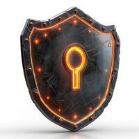 A futuristic black shield with an illuminated keyhole, symbolizing security and protection. photo