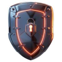 A futuristic shield design featuring a glowing lock symbol, representing security and protection. photo