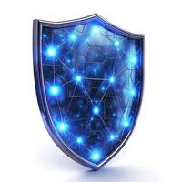 A futuristic blue shield with luminous nodes, symbolizing cybersecurity and protection. photo