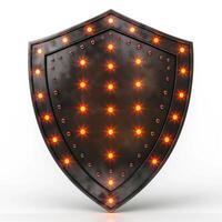 A striking black shield adorned with bright red lights, symbolizing protection and strength. photo