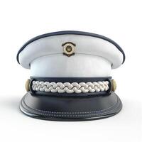 Classic police uniform cap featuring a white and navy design, symbolizing authority and service. photo