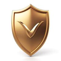 Golden shield emblem symbolizing security and protection. photo