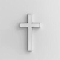 A minimalist, white cross symbol displayed prominently against a soft gray background. photo