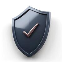 A sleek, dark shield emblem with a prominent checkmark in a contrasting color, symbolizing security and validation. photo