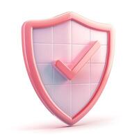 A glossy pink shield with a check mark symbolizing security and protection. photo