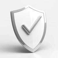 A shiny silver shield symbol with a check mark, representing security and protection. photo
