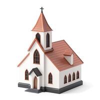 A detailed illustration of a charming white church with a red roof and cross, symbolizing tranquility and faith. photo