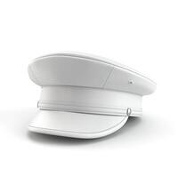 A stylish white captain's hat resting elegantly on a surface, exuding authority and elegance. photo