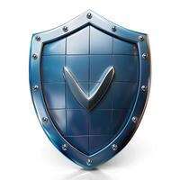 A modern blue shield symbolizing security and protection with a glossy finish and metallic accents. photo