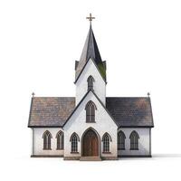 Charming white church with a tall steeple, showcasing exquisite Gothic architecture and a serene atmosphere. photo