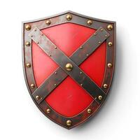 A striking red shield with metallic accents, symbolizing strength and protection. photo