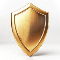A sleek, golden shield emblem symbolizing protection and security, designed to capture attention with its shiny surface. photo