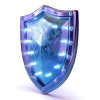 A futuristic blue shield with glowing edges, symbolizing protection and security. photo