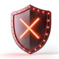 A shiny, red shield with a glowing 'X' symbol, conveying a sense of warning or prohibition. photo