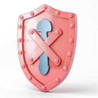 A vibrant pink shield with a blue central motif, showcasing a modern and playful design. photo