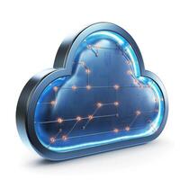 A futuristic 3D cloud symbol with glowing circuitry detailing, representing cloud technology and data storage. photo