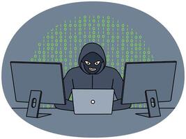 Male hacker steal information from computers vector